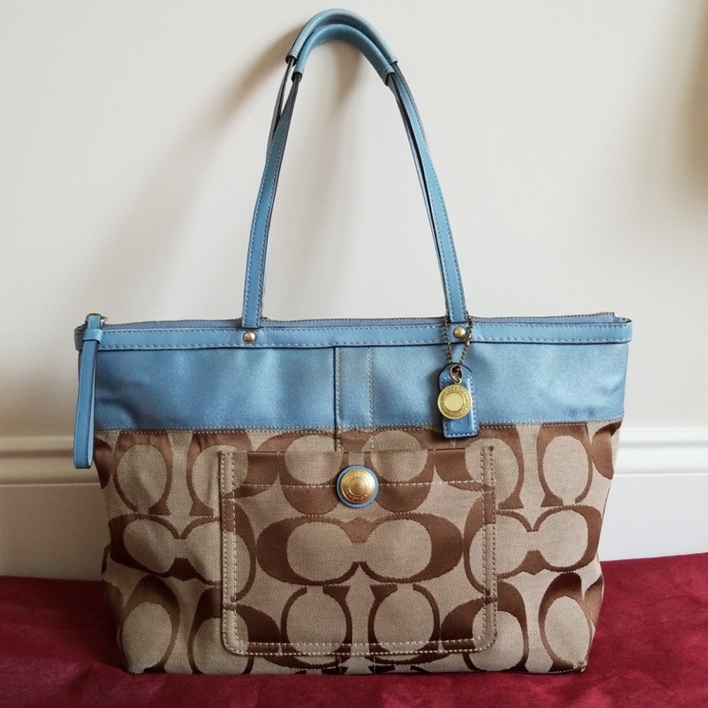 Coach Monogram Blue Stripe Tote